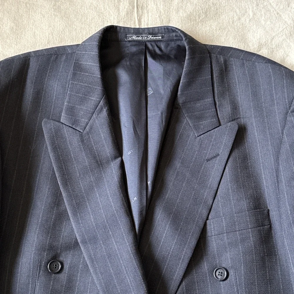 Pierre Balmain Double Breasted Blazer Jacket 48 Peak Lapel Gray Striped